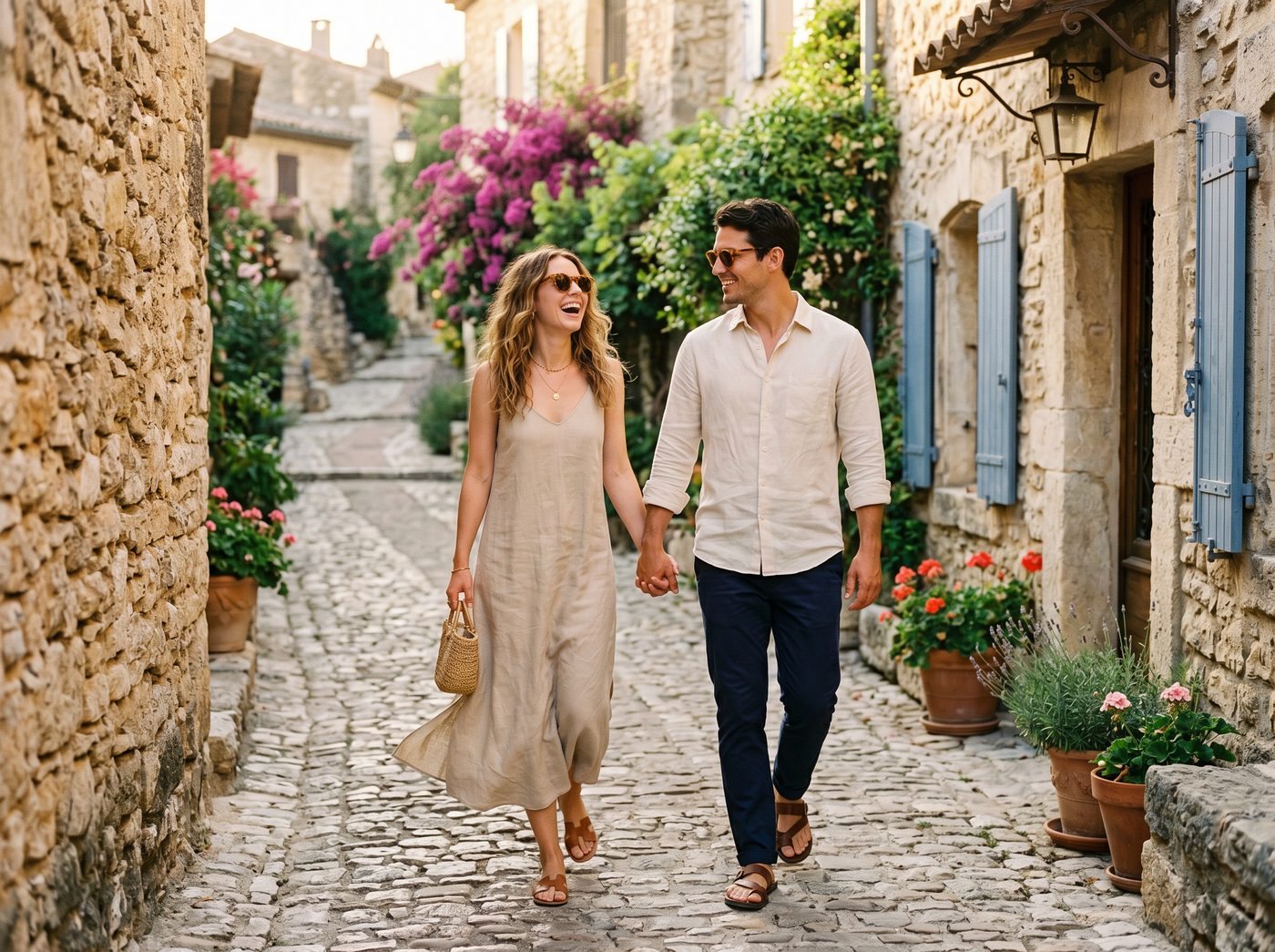 Travel editorial — couple at sunset on a coastal walk